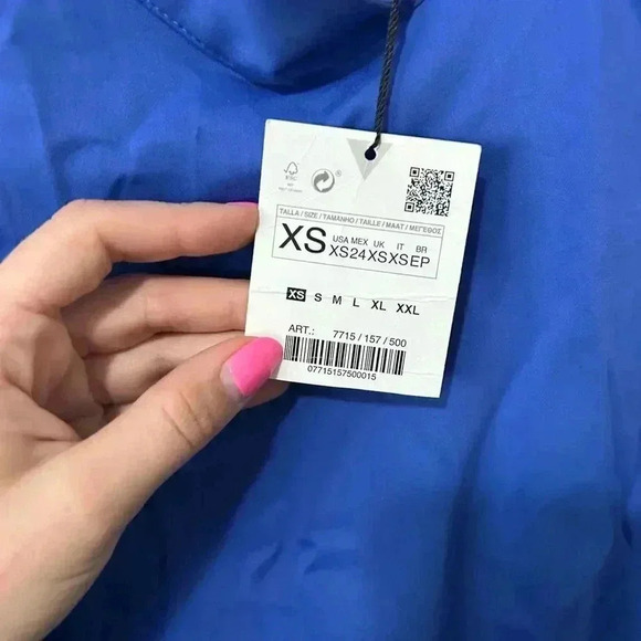 NWT ZARA BLUE STRETCH RUCHED DRESS XS - Picture 3 of 6